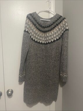 Abercrombie & Fitch Grey Fair Isle Crew Neck Sweater Dress
